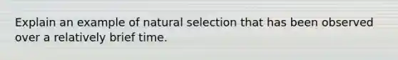 Explain an example of natural selection that has been observed over a relatively brief time.