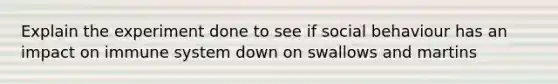 Explain the experiment done to see if social behaviour has an impact on immune system down on swallows and martins