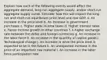 Explain how each of the following events would affect the aggregate demand, long-run aggregate supply, and/or short-run aggregate supply curve. Consider how this will impact the long-run and short-run equilibrium price level and real GDP. a. An increase in the price level b. An increase in government purchases c. Higher state income taxes d. Higher interest rates e. Faster income growth in other countries f. A higher exchange rate between the dollar and foreign currencies g. An increase in the labor force h. An increase in the quantity of capital goods i. Technological change j. An increase in what the price level is expected to be in the future k. An unexpected increase in the price of an important raw material l. An increase in the labor force participation rate