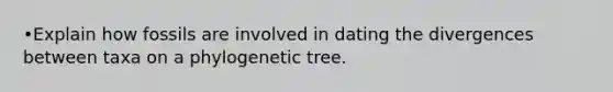 •Explain how fossils are involved in dating the divergences between taxa on a phylogenetic tree.