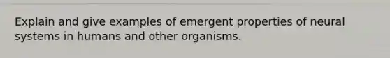 Explain and give examples of emergent properties of neural systems in humans and other organisms.