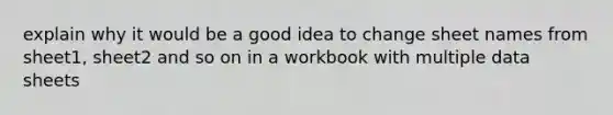 explain why it would be a good idea to change sheet names from sheet1, sheet2 and so on in a workbook with multiple data sheets