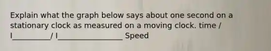 Explain what the graph below says about one second on a stationary clock as measured on a moving clock. time / I__________/ I_________________ Speed