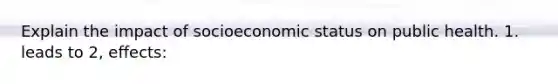 Explain the impact of socioeconomic status on public health. 1. leads to 2, effects: