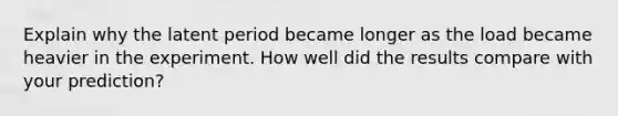 Explain why the latent period became longer as the load became heavier in the experiment. How well did the results compare with your prediction?