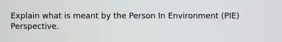 Explain what is meant by the Person In Environment (PIE) Perspective.