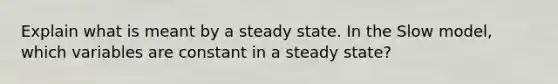 Explain what is meant by a steady state. In the Slow model, which variables are constant in a steady state?