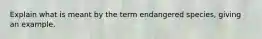 Explain what is meant by the term endangered species, giving an example.