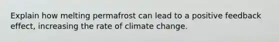 Explain how melting permafrost can lead to a positive feedback effect, increasing the rate of climate change.