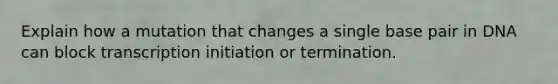 Explain how a mutation that changes a single base pair in DNA can block transcription initiation or termination.