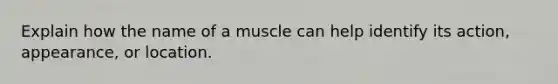 Explain how the name of a muscle can help identify its action, appearance, or location.