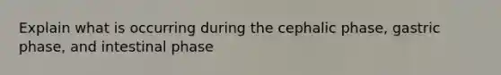 Explain what is occurring during the cephalic phase, gastric phase, and intestinal phase