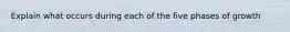 Explain what occurs during each of the five phases of growth