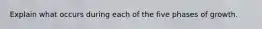 Explain what occurs during each of the five phases of growth.