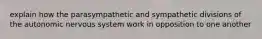 explain how the parasympathetic and sympathetic divisions of the autonomic nervous system work in opposition to one another