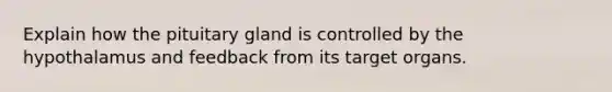 Explain how the pituitary gland is controlled by the hypothalamus and feedback from its target organs.