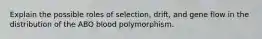 Explain the possible roles of selection, drift, and gene flow in the distribution of the ABO blood polymorphism.