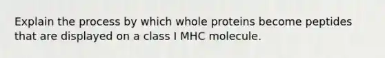 Explain the process by which whole proteins become peptides that are displayed on a class I MHC molecule.