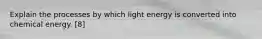 Explain the processes by which light energy is converted into chemical energy. [8]