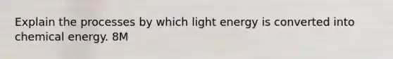 Explain the processes by which light energy is converted into chemical energy. 8M