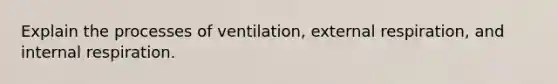 Explain the processes of ventilation, external respiration, and internal respiration.