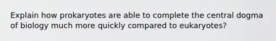 Explain how prokaryotes are able to complete the central dogma of biology much more quickly compared to eukaryotes?