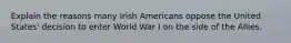 Explain the reasons many Irish Americans oppose the United States' decision to enter World War I on the side of the Allies.