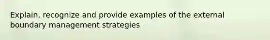 Explain, recognize and provide examples of the external boundary management strategies