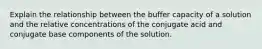 Explain the relationship between the buffer capacity of a solution and the relative concentrations of the conjugate acid and conjugate base components of the solution.