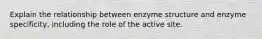 Explain the relationship between enzyme structure and enzyme specificity, including the role of the active site.