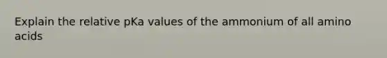 Explain the relative pKa values of the ammonium of all <a href='https://www.questionai.com/knowledge/k9gb720LCl-amino-acids' class='anchor-knowledge'>amino acids</a>