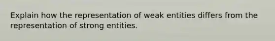 Explain how the representation of weak entities differs from the representation of strong entities.