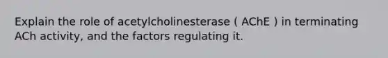 Explain the role of acetylcholinesterase ( AChE ) in terminating ACh activity, and the factors regulating it.