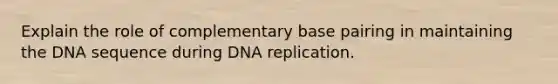 Explain the role of complementary base pairing in maintaining the DNA sequence during DNA replication.