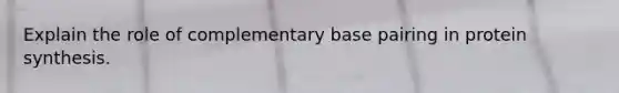 Explain the role of complementary base pairing in protein synthesis.