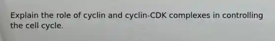 Explain the role of cyclin and cyclin-CDK complexes in controlling the <a href='https://www.questionai.com/knowledge/keQNMM7c75-cell-cycle' class='anchor-knowledge'>cell cycle</a>.