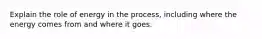 Explain the role of energy in the process, including where the energy comes from and where it goes.