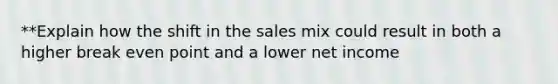 **Explain how the shift in the sales mix could result in both a higher break even point and a lower net income