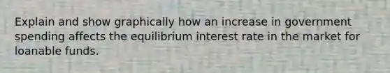 Explain and show graphically how an increase in government spending affects the equilibrium interest rate in the market for loanable funds.