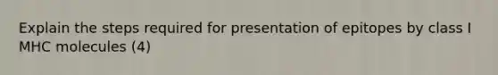 Explain the steps required for presentation of epitopes by class I MHC molecules (4)