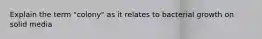 Explain the term "colony" as it relates to bacterial growth on solid media