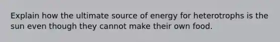 Explain how the ultimate source of energy for heterotrophs is the sun even though they cannot make their own food.