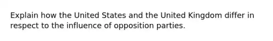 Explain how the United States and the United Kingdom differ in respect to the influence of opposition parties.