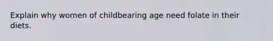 Explain why women of childbearing age need folate in their diets.