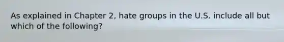 As explained in Chapter 2, hate groups in the U.S. include all but which of the following?