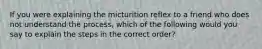 If you were explaining the micturition reflex to a friend who does not understand the process, which of the following would you say to explain the steps in the correct order?