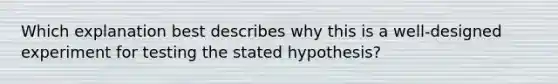 Which explanation best describes why this is a well-designed experiment for testing the stated hypothesis?