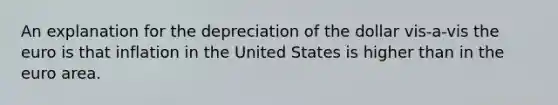 An explanation for the depreciation of the dollar vis-a-vis the euro is that inflation in the United States is higher than in the euro area.