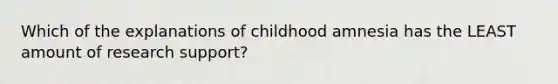 Which of the explanations of childhood amnesia has the LEAST amount of research support?