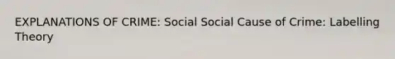 EXPLANATIONS OF CRIME: Social Social Cause of Crime: Labelling Theory